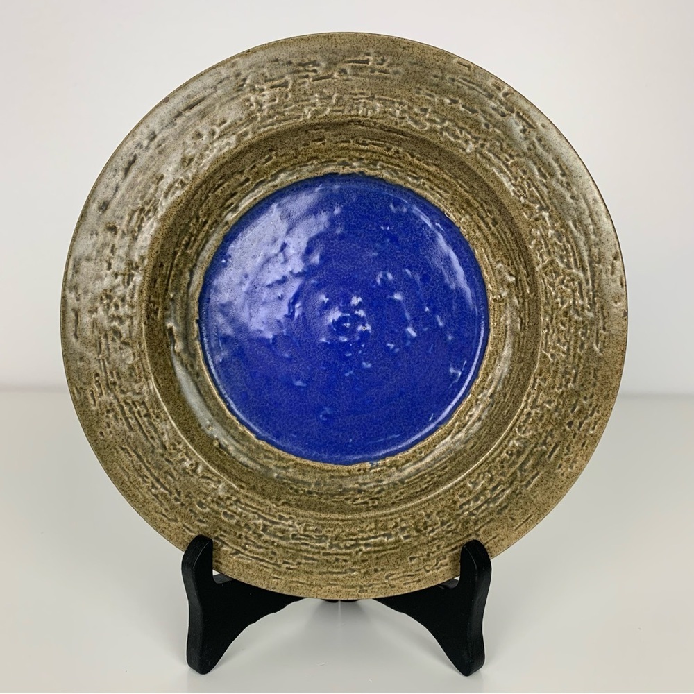 Upsala Ekeby Mari Simmulson Malta Plate Brown Blue Sweden MCM Scandinavian Vtg